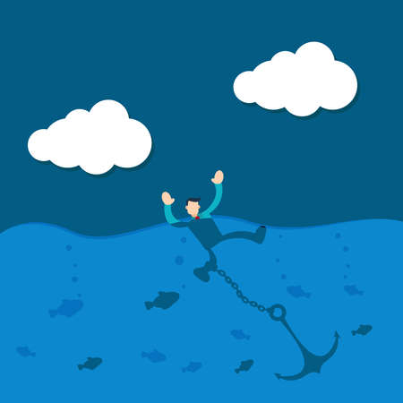 Illustration vector graphic cartoon character of businessman sank at sea and chained anchorのイラスト素材