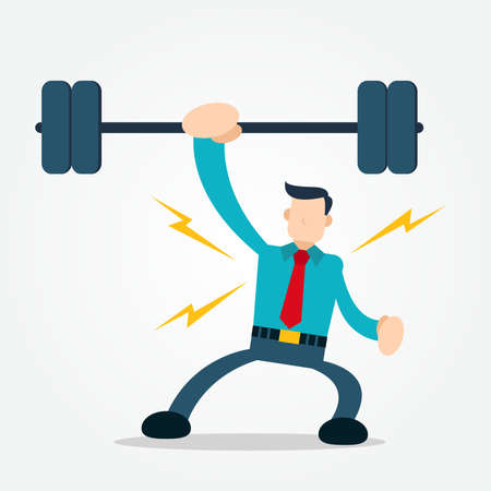 strong businessman show his power using barbellのイラスト素材