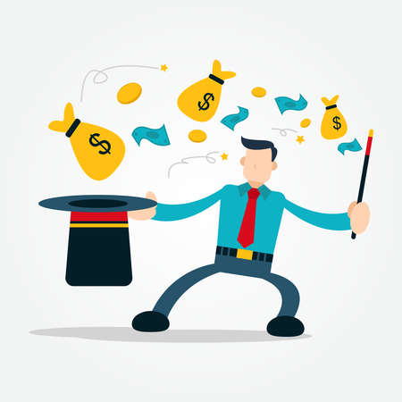 Businessman Earn Money Using Magician Hatのイラスト素材