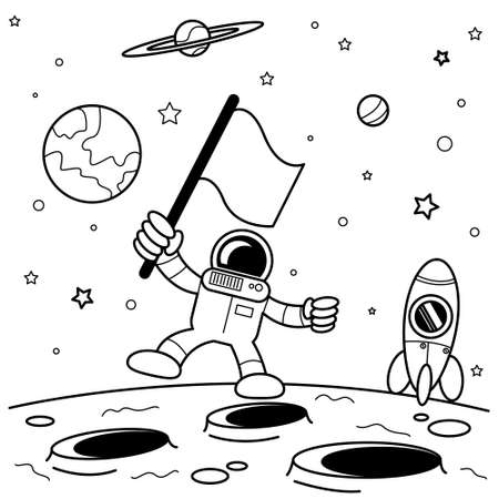 Illustration vector graphic coloring book of space themeのイラスト素材