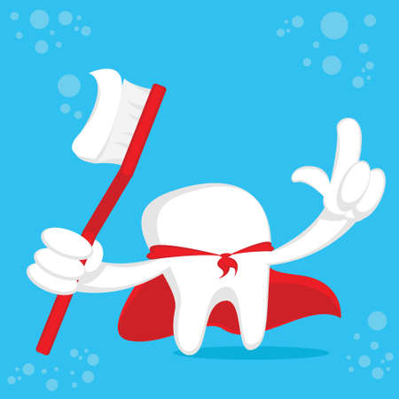 Illustration Vector Graphic Cartoon Character of Tooth With Brush and Pasteのイラスト素材