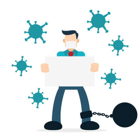 Illustration Vector Graphic Cartoon Character of Flat Businessman Businessman Quarantined Corona Virus. Good to use for medical and healthcare graphic asset.のイラスト素材