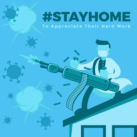 Illustration vector graphic cartoon character of doctor fight covid-19 pandemic. Good to use for medical and health care content.のイラスト素材