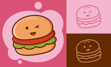 Illustration vector graphic cartoon character of cute burger in doodle kawaii style. Suitable for children product and culinary content.のイラスト素材
