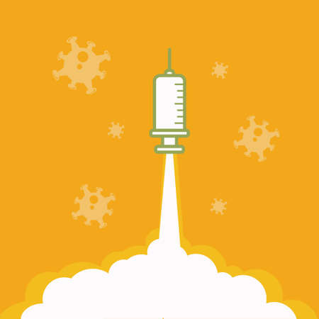 Vaccine Launcher | Illustration vector graphic of vaccine injection launch to the sky looks like rocket.のイラスト素材