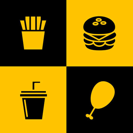 Illustration vector graphic of burger, french fries, fried chicken, cola, soft drink make a junk food pattern. Suitable to place as backdrop or wallpaper.のイラスト素材