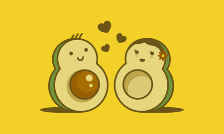 Cute Kawaii Doodle of Couple Avocado Falling in Love. Great to place on children or girl's t-shirt design.のイラスト素材