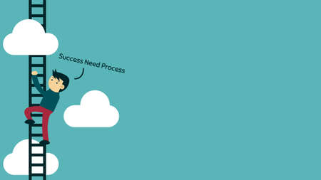Male Character Climb a Ladder to The Sky. Describe a success process in business.のイラスト素材