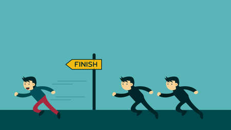 Illustration of male character looks like businessman join running competition. Suitable for education and motivation content about business, finance, marketing strategy, etc.のイラスト素材