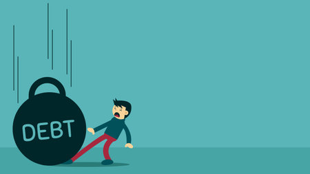 Illustration vector graphic cartoon character of businessman in heavy debt. Suitable to place on content about financial education.のイラスト素材