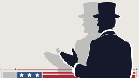 Minimalist lower third for Presidents' Day featuring Abraham Lincoln's iconic silhouette, with soft patriotic patterns. Ideal for videos, presentations, and historical or patrioticのイラスト素材