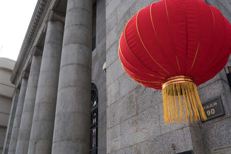 Red lanterns in Tianjin Financial Streetのeditorial素材