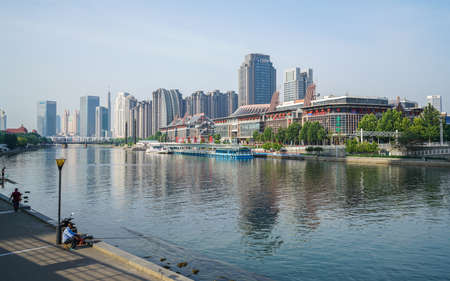 Scenery of ancient culture street in Tianjin, Chinaのeditorial素材