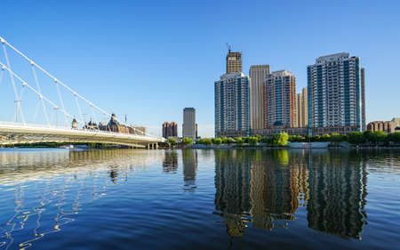 Scenery of Haihe City, Tianjin, Chinaの写真素材