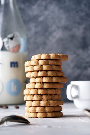 stack of cookies ready for breakfastの写真素材