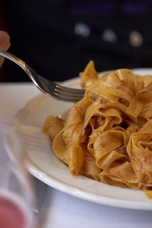 Plate of tagliatelle with ragÃ¹の写真素材
