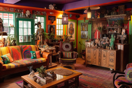 Embrace the organized chaos of Cluttercore with AI generative decor that celebrates collections and meaningful possessions that have sentimetal value. AI generative.の写真素材