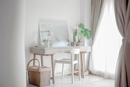 Simple minimal wooden table, part of muji style interior design in modern flat, AI generativeの素材