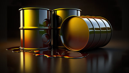 Oil or gasoline barrels on dark gradient background, storage containers, AI generative illustrationの素材
