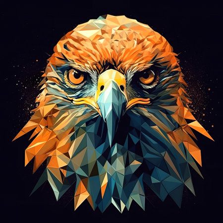 Hawk head, stylized, geometric, on black background, AI Generative T-shirt designの素材