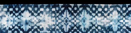 Arashi shibori, Japanese indigo, blue tie dye on off white textile, panorama design element, panoramic banner composition, AI generativeの素材