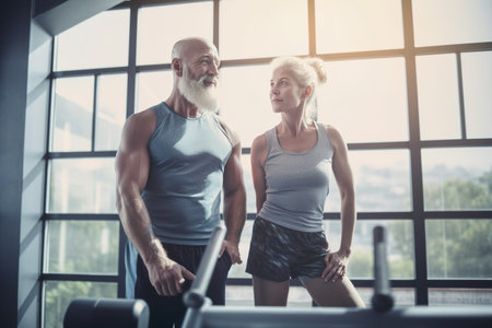 Middle-aged couple, gym workout striving for a healthier lifestyle, AI generativeの素材