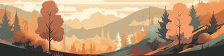 Panoramic banner with forest, black forest in autumn, Fall mountains, AI generative panoramaの素材