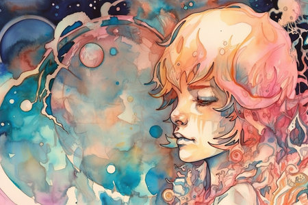 Creative artist, male musician, AI generative watercolor illustrationの素材