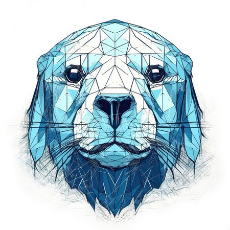 Sea lion stylized, geometric, polygonal, on white background, AI Generative clip art designの素材