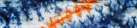 Blue and orange tie dye, AI generative panorama design element, panoramic banner textile design elementの素材