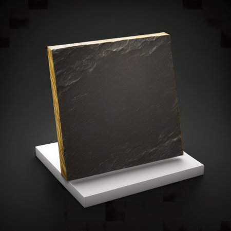Slate stone night note board on black background with LED illumination. Writable night lamp. Copy-space, place for your text. AI generative illustration, image generated by AI.の素材