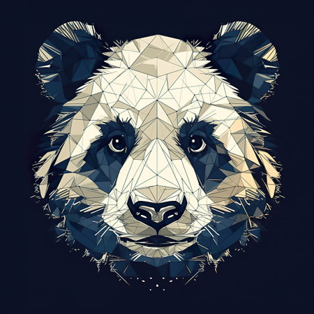 Panda head, stylized, polygonal, geometric, white on black background, AI Generative T-shirt designの素材