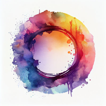 Watercolor spot, circular multicolor paint splatter, splash, Generative AIの素材
