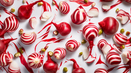 Candy cane beet, flat lay, top view, AI generativeの素材