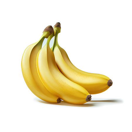 Tasty banana isolated on white background with shadow, AI generativeの素材