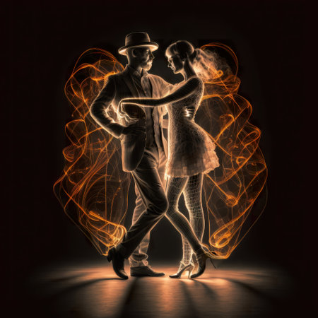 Dancing people, Argentine tango, light painting, AI generative illustration.の素材