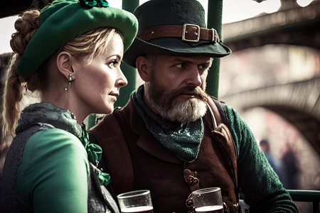 People dressed up in costumes celebrate St. Patricks Day, AI generativeの素材