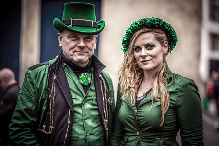 People dressed up in costumes celebrate St. Patricks Day, AI generativeの素材
