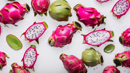 Dragonfruit or pitahaya, pitaya, flat lay or top view, AI generativeの素材