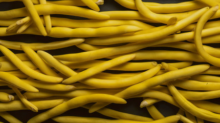 Yellow wax beans, flat lay, top view, AI generativeの素材