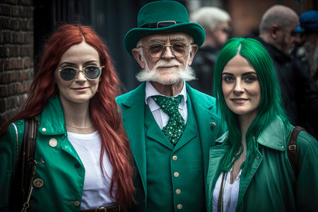 People dressed up in costumes celebrate St. Patricks Day, AI generativeの素材