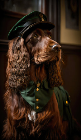 Irish red setter in green cup in Irish pub, AI generative card for St. Patrickの素材