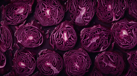 Red cabbage, half, halved, flat lay or top view, AI generativeの素材
