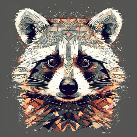 Racoon head, stylized, geometric, polygonal, on black background, AI Generative T-shirt designの素材