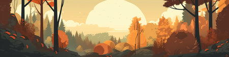Panoramic banner with forest, black forest in autumn, Fall mountains, AI generative panoramaの素材