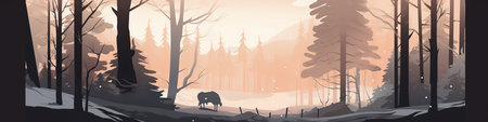Panoramic banner with forest, black forest in winter, Fall mountains, AI generative panoramaの素材