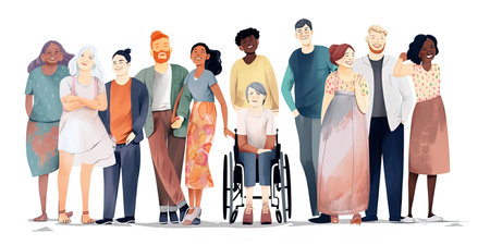 Group of diversity business people standing together, AI generative watercolor illustrationの素材