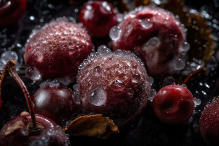 Close-up on sugared cranberries, coated with sugar syrop, AI generative foodの素材