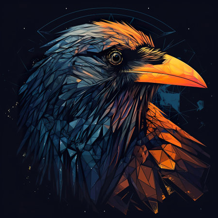 Crow head, stylized, geometric, on black background, AI Generative T-shirt designの素材