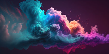 Abstract gradient powder clouds, vibrant multi colored heptic AI generative panoramic banner backgroundの素材